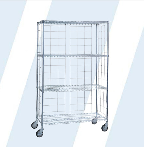 These sturdy chrome plated enclosure panels allow you to create a 3-sided cart for the 24x36 units.This kit includes 2 panels (13"W x 70"H) and 2 panels (18"W x 70"H), a total of 4 panels.

The heavy duty panels hook on the top shelf and fit snugly through the bottom shelf
Assembles in minutes
Linen cart not included

Product Weight: 24 lbs