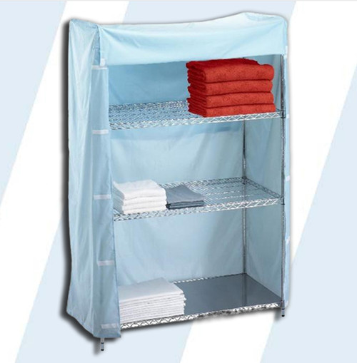 This nylon, flame retardant cover provides maximum protection for your fresh linen.

Covers are constructed from rugged 200 denier urethane coated nylon
Flame retardant and washable
Closes with Velcro on both sides
Shelving Unit not included

Dimensions: 48" L x24" W x72" H

Product Weight: 4 lbs

NYLON COLORS
navy, blue, bright yellow, gray green, white, light blue, light yellow, light mauve