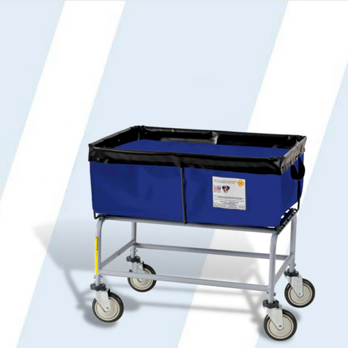 This ergonomically designed 6 bushel elevated basket truck eliminates stooping and bending. This product makes for efficient loading and unloading of supplies. Ideal for locker rooms, maintenance facilities and home use.

Available in 3, 4 and 6 bushel sizes

Ships knocked-down for great freight value
18 oz vinyl liner is flame retardant (NFPA-701) and is mold, mildew, UV and tear resistant
Elevated base allows for ergonomic loading and unloading
Double layer black top rim for durability
Two handles for easy transportation
Powder coated steel tubular base and frame
Equipped with R&B's patented 5" Clean Wheel System™ casters

Dimensions: 32"L x 21.5"W x 24"D x 36"H
Product Weight: 34 lbs
Weight Capacity: 60 lbs