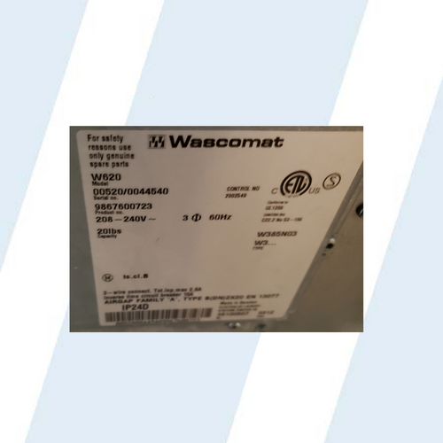 WASCOMAT W620 20 LBS FRONT LOAF WASHING MACHINE SERIAL NO 00520/0044540