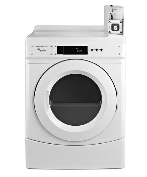 Whirlpool Commercial Laundry Model: CED9150GW 27" Commercial Electric Front-Load Dryer Featuring Factory-Installed Coin Drop with Coin Box