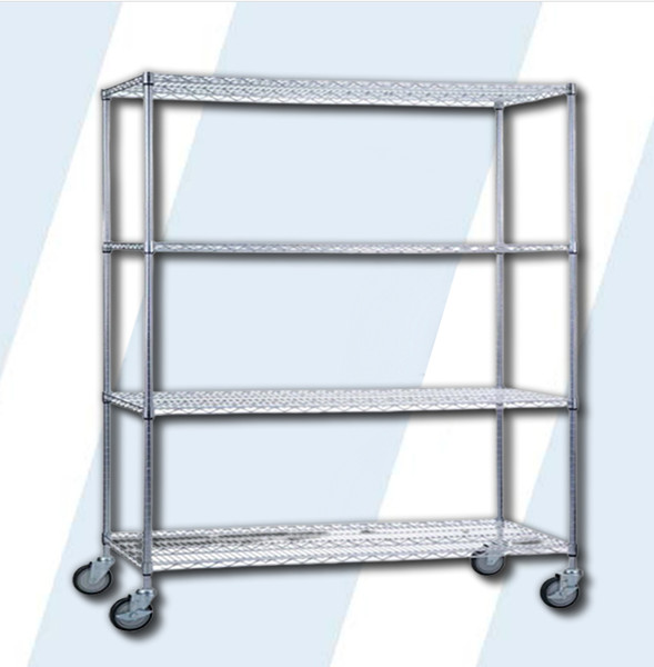 These bright and shiny chrome plated linen carts are as versatile as they are practical. Our linen carts come in a variety of different sizes and shelving options. Ideal for transporting clean and soiled linen with ease.

Four sturdy 24"" x 60"" wire shelves
Shelves are adjustable in 1"" increments
Each shelf holds up to 500 lbs of evenly distributed weight
Casters are rated for a maximum total weight of 1,000 lbs per unit (250 lbs each)
Rolls easily on our quality 5"" casters - two locking
Easy to assemble without tools
Nylon and antimicrobial covers available

Dimensions: 60"" L x 24"" W x 78"" H (w/casters)

Product Weight: 97 lbs