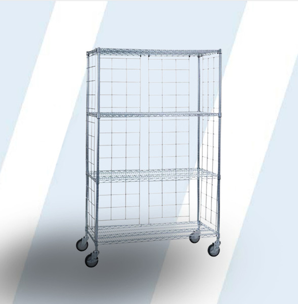 These sturdy chrome plated enclosure panels allow you to create a 3-sided cart for the 18 wide units. This kit includes 4 panels (13""W x 70""H).

Heavy duty panels hook on the top shelf and fit snugly through the bottom shelf
Assembles in minutes
Linen cart not included

Product Weight: 25 lbs