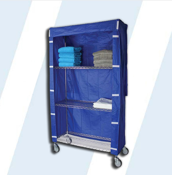 This nylon, flame retardant cover provides maximum protection and accessibility for your fresh linen.

Covers are constructed from rugged 200 denier urethane coated nylon
Flame retardant and washable
Closes with Velcro on both sides
Linen Cart not included

Dimensions: 60""L x 18""W x 72""H

Product Weight: 3 lbs

Nylon Colors
navy, blue,bright yellow,gray green, white,light blue,light yellow,light mauve