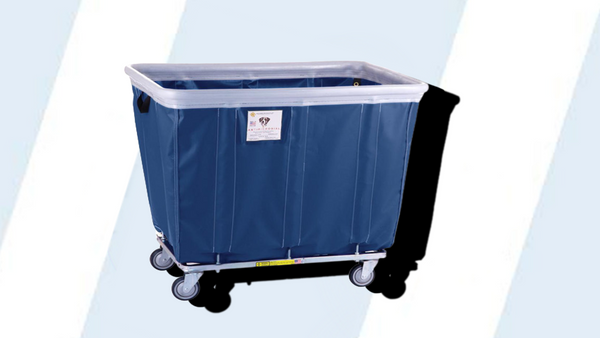 Protect your employees, customers and facility with this innovative new antimicrobial vinyl basket truck designed to combat microorganism growth. The antimicrobial top rim air cushion bumper provides 360 degree protection for walls, doors, and equipment.

Available in 6-20 bushel sizes

A vinyl basket truck with a complete soft air cushion bumper pays for itself in no time by reducing damage to walls and equipment
Antimicrobial 18 oz vinyl liner is flame retardant (NFPA-701) and is mold, mildew, UV and tear resistant
Ships fully assembled and ready to use
Nests for easy shipping and storage
Smooth finish for easy cleaning
Fully sewn to framework (not just riveted) provides longer life
Powder coated gray steel tubular base and frame - the only truck made with all-welded, square, heavy gauge steel tubular base
Industrial grade 3" non-marking casters with polyurethane tires come standard
Upgrade to 4" casters at an additional cost
Bumper is not flame retardant

Dimensions: 32.5" L x 22.5" W x 27" H - Height is based on 3" Casters

Product Weight: 37 lbs

Recommended Weight capacity: 250 lbs

Total Caster Rating: 600 lbs

VINYL TRUCK COLOR OPTIONS
RED, NAVY, GRAY, YELLOW