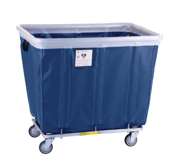 Protect your employees, customers and facility with this innovative new antimicrobial vinyl basket truck designed to combat microorganism growth. The antimicrobial top rim air cushion bumper provides 360 degree protection for walls, doors, and equipment.

Available in 6-20 bushel sizes

A vinyl basket truck with a complete soft air cushion bumper pays for itself in no time by reducing damage to walls and equipment
Antimicrobial 18 oz vinyl liner is flame retardant (NFPA-701) and is mold, mildew, UV and tear resistant
Ships fully assembled and ready to use
Nests for easy shipping and storage
Smooth finish for easy cleaning
Fully sewn to framework (not just riveted) provides longer life
Powder coated gray steel tubular base and frame - the only truck made with all-welded, square, heavy gauge steel tubular base
Comes standard with our patented 5" Clean Wheel System™ casters
Upgrade to 6" casters at an additional cost
Bumper is not flame retardant

Dimensions: 39.5"L x 29.5"W x 36.5"H - Height is based on 5" Casters

Product Weight: 53 lbs

Recommended Weight Capacity: 400 lbs

Total Caster Rating: 800 lbs

VINYL TRUCK COLOR OPTIONS
RED, NAVY, GRAY, YELLOW