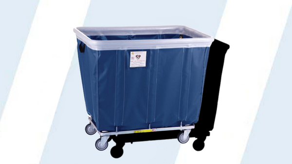 Protect your employees, customers and facility with this innovative new antimicrobial vinyl basket truck designed to combat microorganism growth. The antimicrobial top rim air cushion bumper provides 360 degree protection for walls, doors, and equipment.

Available in 6-20 bushel sizes

A vinyl basket truck with a complete soft air cushion bumper pays for itself in no time by reducing damage to walls and equipment
Antimicrobial 18 oz vinyl liner is flame retardant (NFPA-701) and is mold, mildew, UV and tear resistant
Ships fully assembled and ready to use
Nests for easy shipping and storage
Smooth finish for easy cleaning
Fully sewn to framework (not just riveted) provides longer life
Powder coated gray steel tubular base and frame - the only truck made with all-welded, square, heavy gauge steel tubular base
Comes standard with our patented 5" Clean Wheel System™ casters
Upgrade to 6" casters at an additional cost. Semi and fully pneumatic available by calling.
Bumper is not flame retardant

Dimensions: 50.5"L x 35"W x 39.75"H - Height is based on 5" Caster

Product Weight: 66 lbs

Recommended Weight Capacity: 600 lbs

Total Caster Rating: 800 lbs

VINYL TRUCK COLOR OPTIONS
RED, NAVY, GRAY, YELLOW