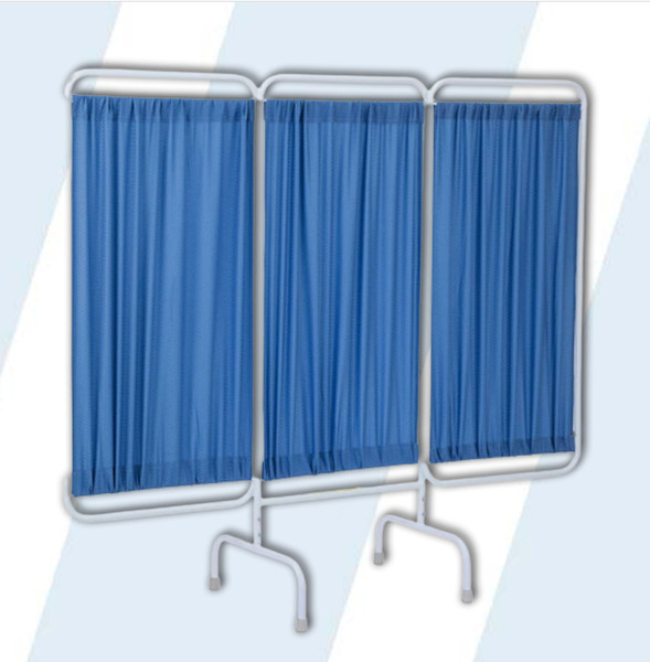Our designer privacy screens offer an attractive solution for providing privacy or dividing space. With less of an institutionalized look, the designer cloth offers more of a homelike atmosphere. This screen is also antimicrobial, which inhibits the growth of bacteria and fungi.

Sturdy three panel hinged design, folds in thirds for storage
Glossy white powder coated steel tubular base and frame
Easy to clean flame retardant vinyl panels
Wide array of applications, from nursing homes & hospitals, to disaster relief and military aid

Overall dimensions (fully opened): 81"L x 69"H

Single panel size: 27"W x 55"H

Floor to screen bottom: 17.5"

Product Weight: 30 lbs

DESIGNER FABRIC COLORS
blue, beige