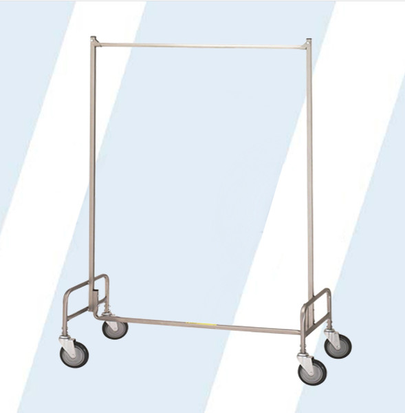 R&B's commercial grade garment racks are designed to maximize storage capacity and prevent clothes from wrinkling. R&B has a complete line of high quality garment racks including single, double and Z-Racks to meet all of your clothing storage needs.

This 48" single pole garment rack is constructed from strong 7/8" tubing and is plated in a bright and sturdy chrome finish
Equipped with our patented 5" Clean Wheel System™ casters with non-marking polyurethane tires
Ships knocked down for easy shipping and assembly
A complete flame retardant nylon cover and frame is available for this garment rack by ordering our item 750
You may also add a chrome plated wire bottom shelf to this unit by adding item 782
Weight capacity 75 lbs

Dimensions: 48"L x 18"W x 65.5"H
Product Weight: 21 lbs