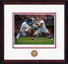 "Never Again"  Collegiate Classic print.  Mahogany frame • White/Crimson matting.