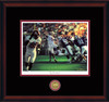 "The Gamebreaker" - Collegiate Classic print.  Mahogany frame • Black/Crimson matting. "The Gamebreaker" - Collegiate Classic print.  Mahogany frame • Black/Crimson matting.