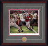 "The Catch" - Collegiate Classic print.  Mahogany frame • Charcoal Suede/Crimson matting with optional v-groove.