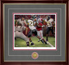 "The Catch" - Collegiate Classic print.  Mahogany/Gold Lip frame • Charcoal Suede/Crimson matting with optional v-groove.