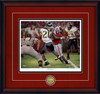 "The Catch" - Collegiate Classic print.  Mahogany frame • Crimson Suede/Black matting with optional v-groove.