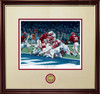 "The Goal Line Stand" - Collegiate Classic print.  Mahogany/Gold Lip frame • Oyster/Crimson matting.