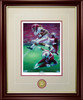 The Hurdle Collegiate Classic in the Mahogany with Gold Lip frame and Oyster over Crimson matting