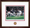 "The Kick"  Collegiate Classic print.  Mahogany/Gold Lip frame • White/Crimson matting.
