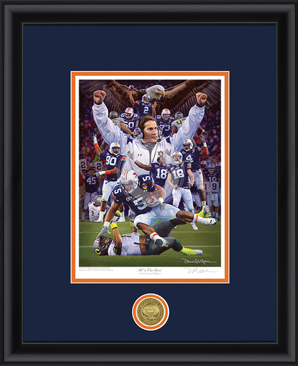 "All In One Spirit" - Collegiate Classic print.  Black frame • Navy/Orange matting. "All In One Spirit" - Collegiate Classic print.  Black frame • Navy/Orange matting.