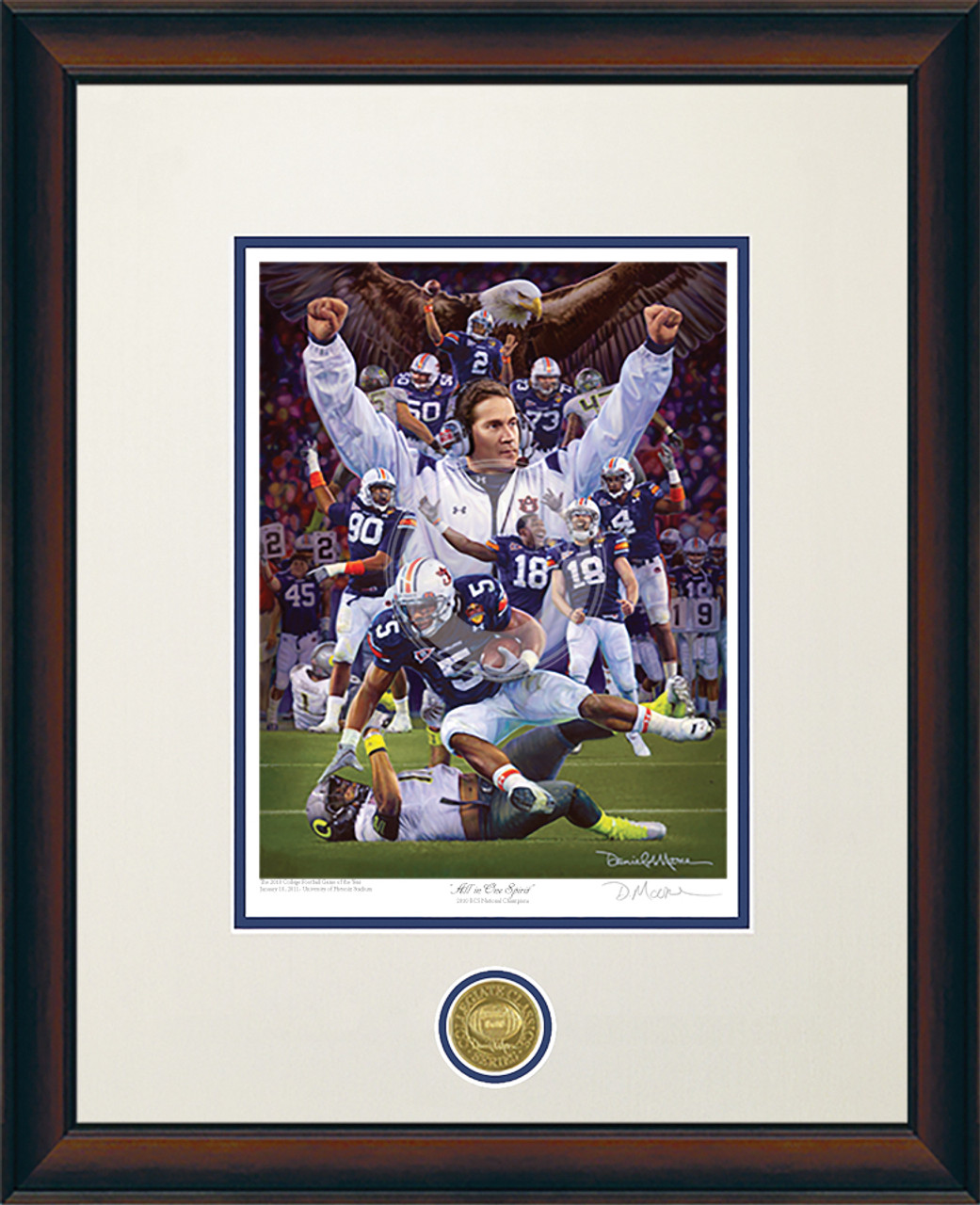 "All In One Spirit" - Collegiate Classic print.  Walnut frame • White/Navy matting. "All In One Spirit" - Collegiate Classic print.  Walnut frame • White/Navy matting.