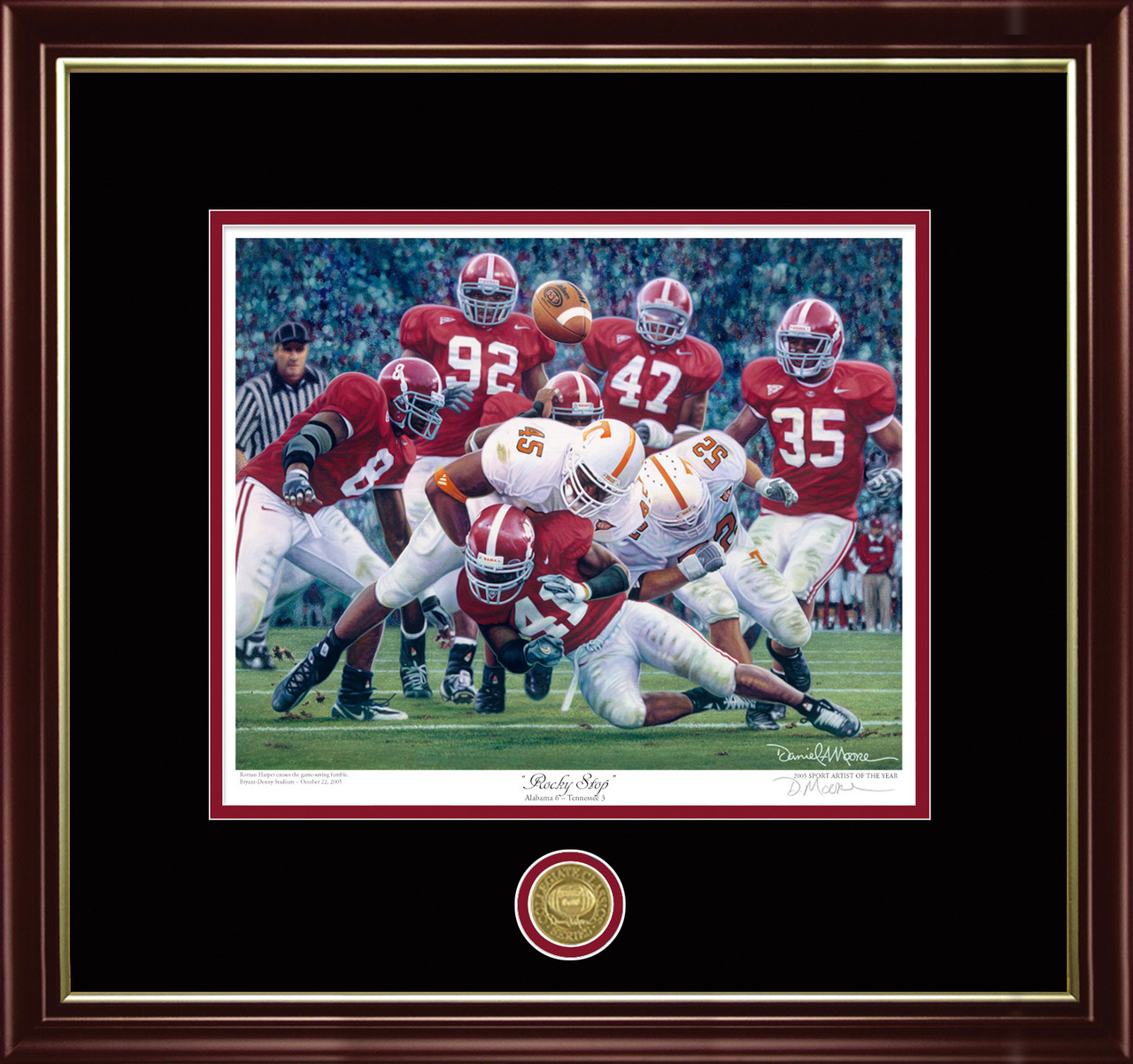 "Rocky Stop"  Collegiate Classic print.  Mahogany/Gold Lip frame • Black/Crimson matting.