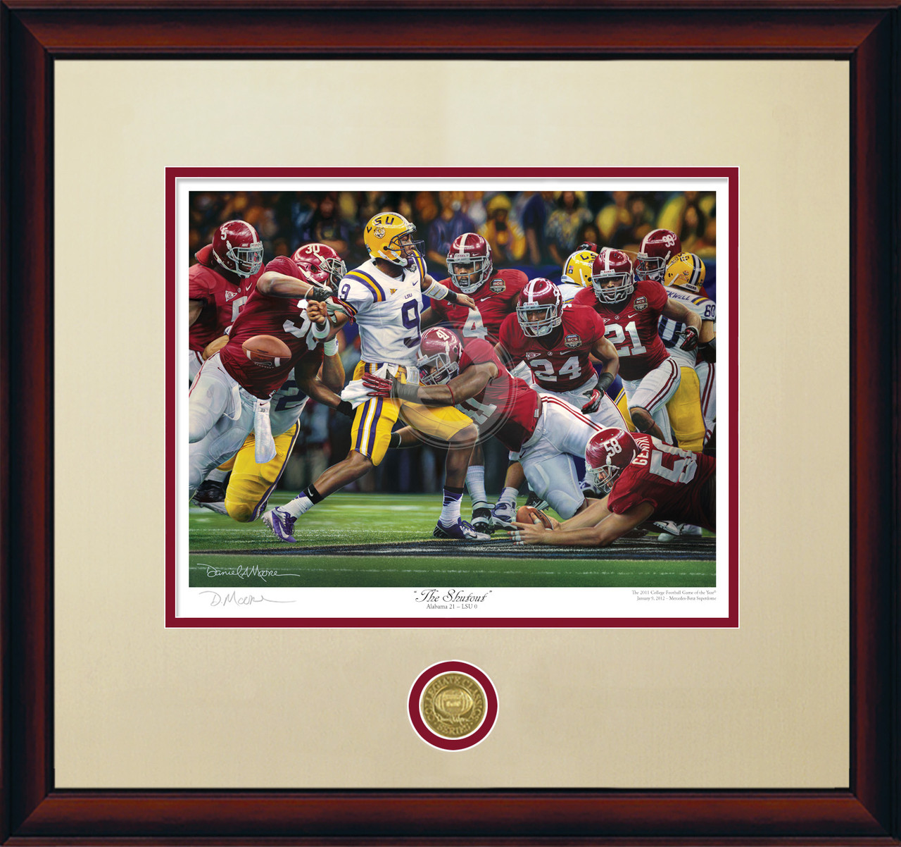 "The Shutout"  Collegiate Classic print.  Mahogany frame • Oyster/Crimson matting.