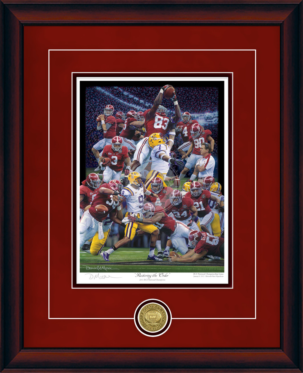"Restoring the Order" - Collegiate Classic print.  Mahogany frame • Crimson Suede/Black matting with optional v-groove. "Restoring the Order" - Collegiate Classic print.  Mahogany frame • Crimson Suede/Black matting with optional v-groove.