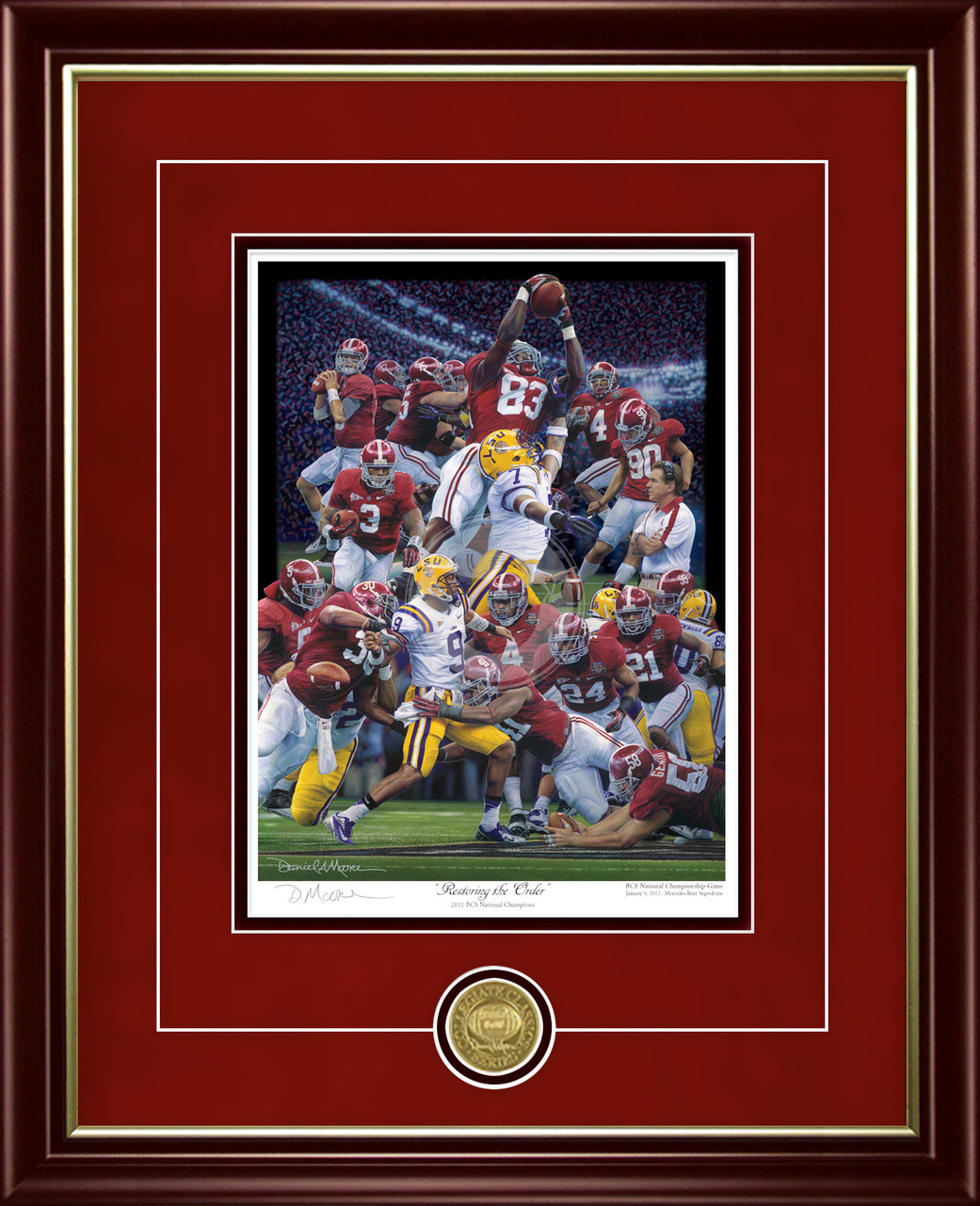 "Restoring the Order" - Collegiate Classic print.  Mahogany/Gold Lip frame • Crimson Suede/Black matting with optional v-groove. "Restoring the Order" - Collegiate Classic print.  Mahogany/Gold Lip frame • Crimson Suede/Black matting with optional v-groove.