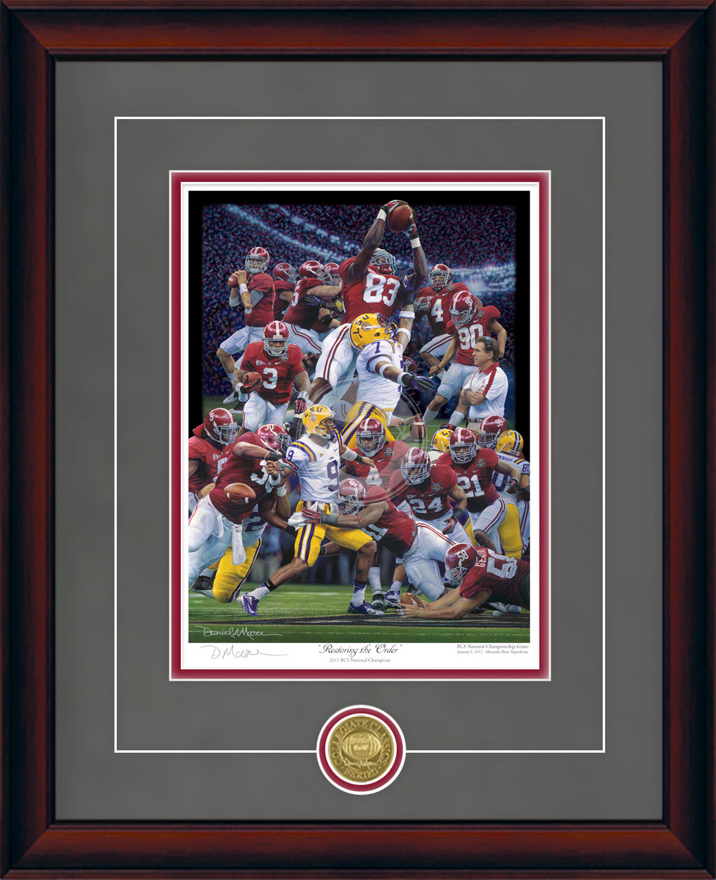 "Restoring the Order" - Collegiate Classic print.  Mahogany frame • Charcoal Suede/Crimson matting with optional v-groove. "Restoring the Order" - Collegiate Classic print.  Mahogany frame • Charcoal Suede/Crimson matting with optional v-groove.