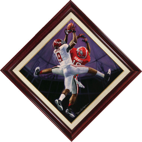 Canvas shown in our Burled Mahogany canvas framing package.