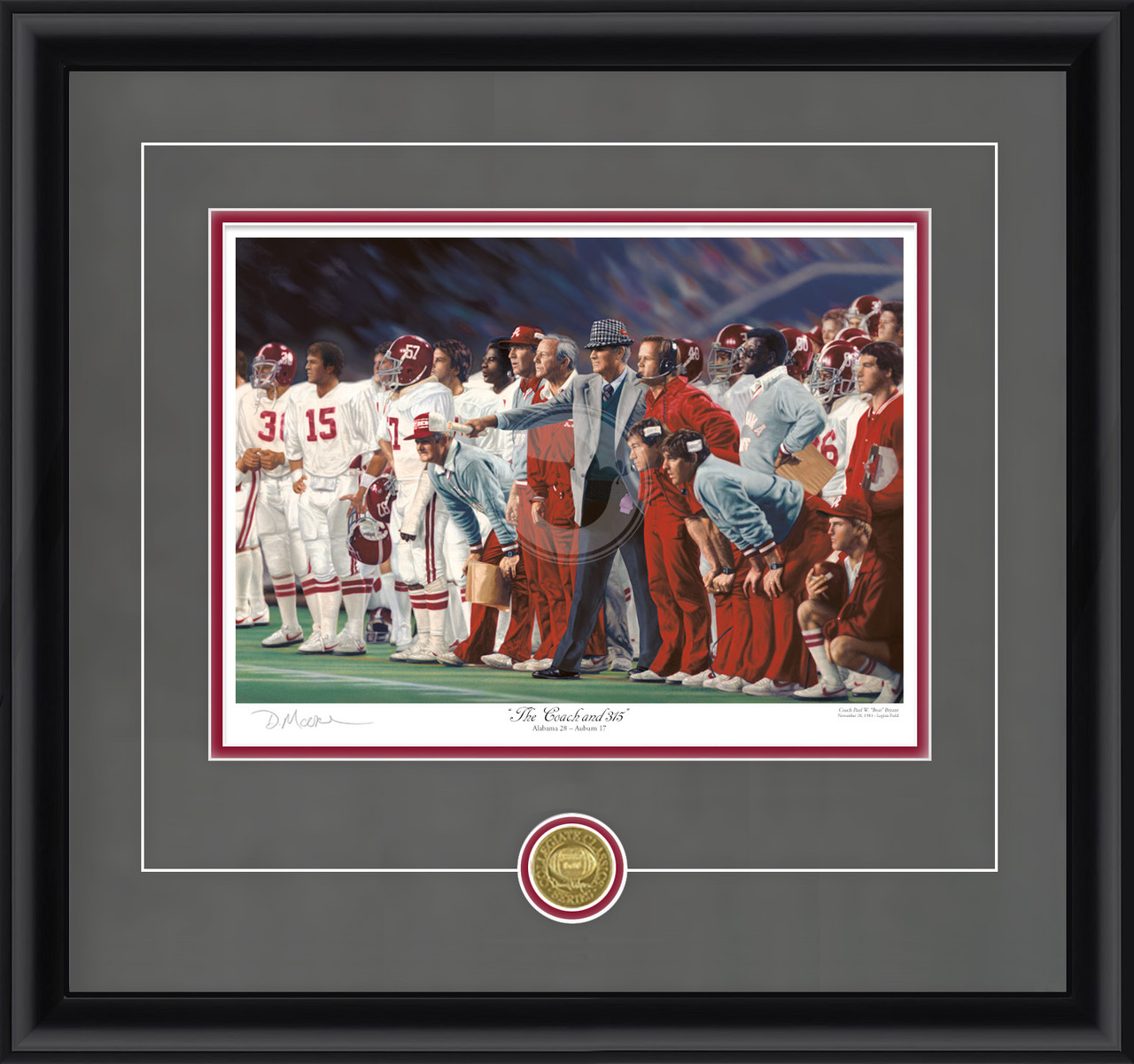 "The Coach and 315" - Collegiate Classic print.  Black frame • Crimson Suede/Black matting with optional v-groove. "The Coach and 315" - Collegiate Classic print.  Black frame • Crimson Suede/Black matting with optional v-groove.