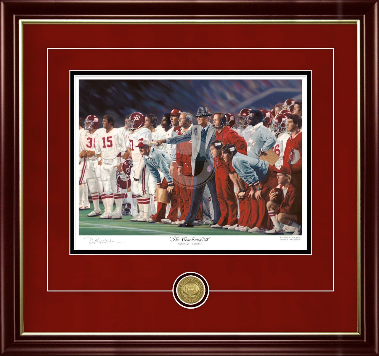 "The Coach and 315" - Collegiate Classic print.  Mahogany/Gold Lip frame • Crimson Suede/Black matting with optional v-groove. "The Coach and 315" - Collegiate Classic print.  Mahogany/Gold Lip frame • Crimson Suede/Black matting with optional v-groove.