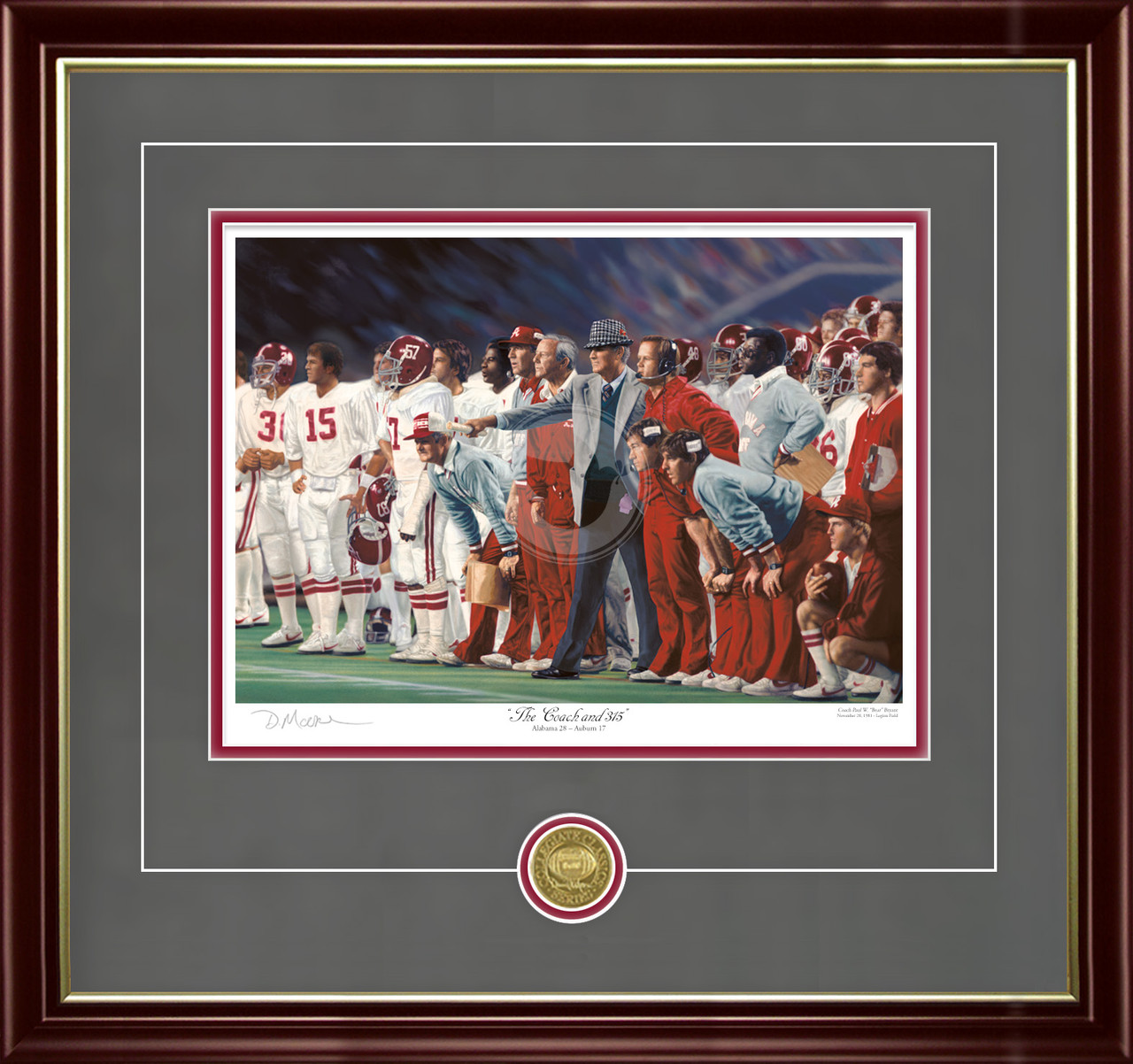 "The Coach and 315" - Collegiate Classic print.  Mahogany/Gold Lip frame • Charcoal Suede/Crimson matting with optional v-groove. "The Coach and 315" - Collegiate Classic print.  Mahogany/Gold Lip frame • Charcoal Suede/Crimson matting with optional v-groove.