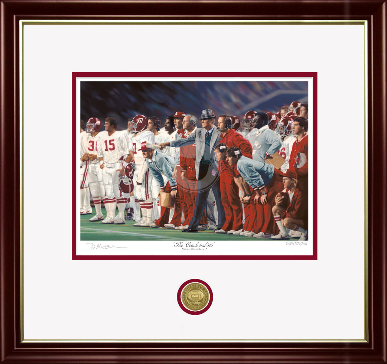 "The Coach and 315" - Collegiate Classic print.  Mahogany/Gold Lip frame •White/Crimson matting. "The Coach and 315" - Collegiate Classic print.  Mahogany/Gold Lip frame •White/Crimson matting.