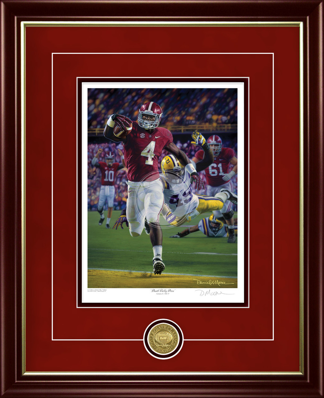 "Death Valley Drive" - Collegiate Classic print.  Mahogany/Gold Lip frame • Crimson Suede/Black matting with optional v-groove.