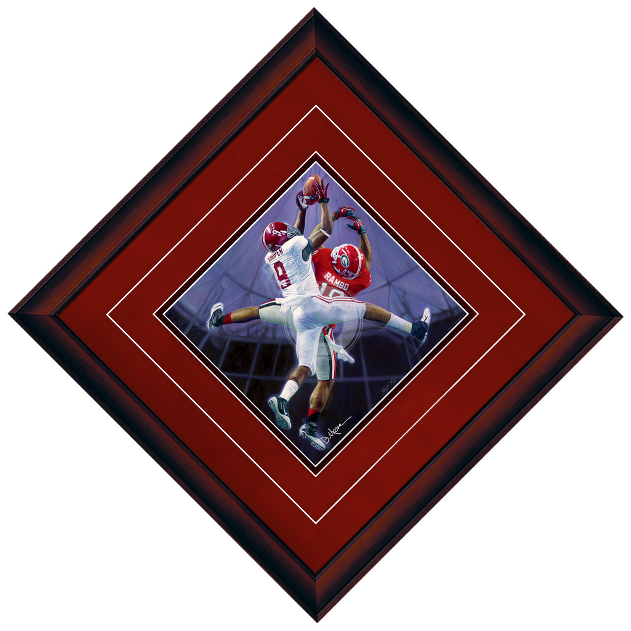 "High Tide"  Collegiate Classic print.  Mahogany frame • Crimson Suede/Black matting with optional v-groove. "High Tide"  Collegiate Classic print.  Mahogany frame • Crimson Suede/Black matting with optional v-groove.