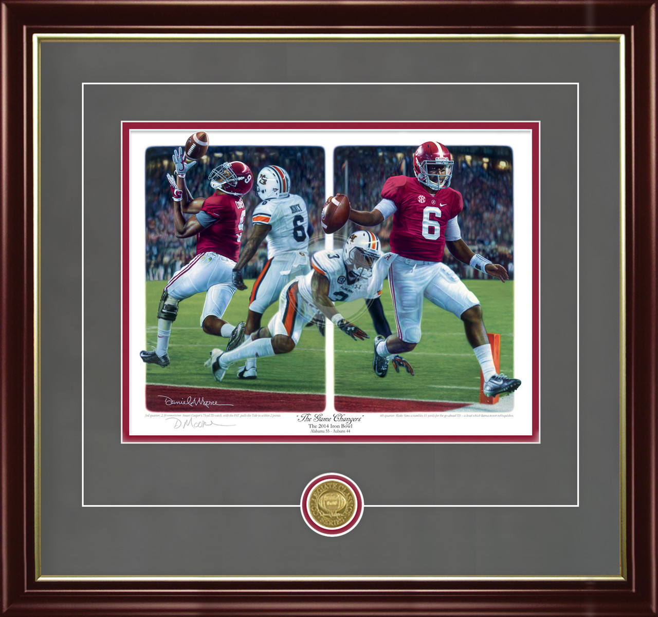 "The Game Changers" - Collegiate Classic print.  Mahogany/Gold Lip frame • Charcoal Suede/Crimson matting with optional v-groove.