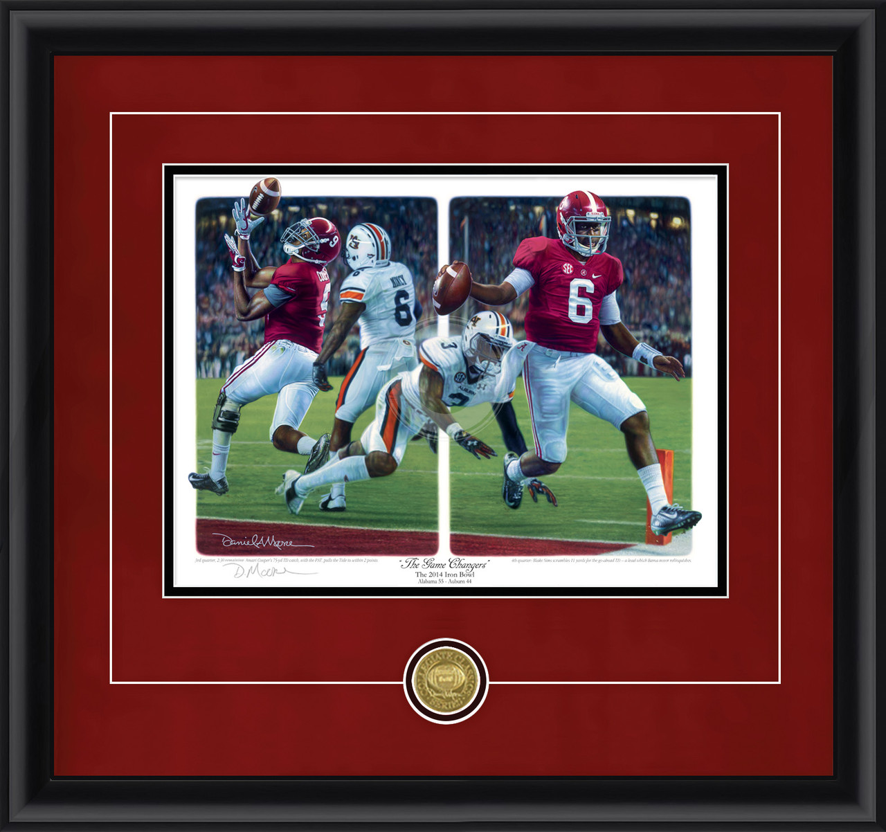 "The Game Changers" - Collegiate Classic print.  Black frame • Crimson Suede/Black matting with optional v-groove.