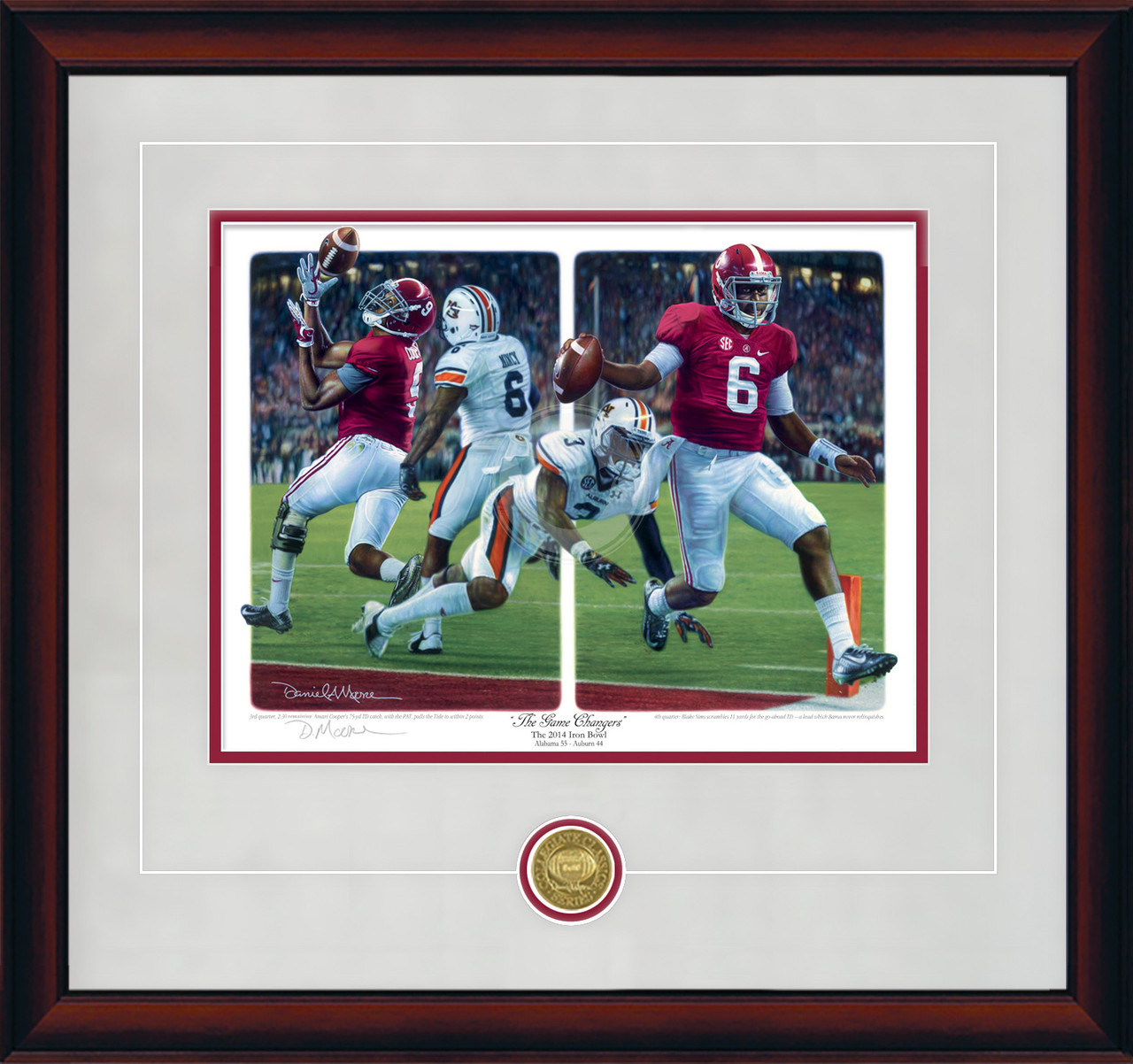 "The Game Changers" - Collegiate Classic print.  Mahogany frame • Storm Suede/Crimson matting with optional v-groove.