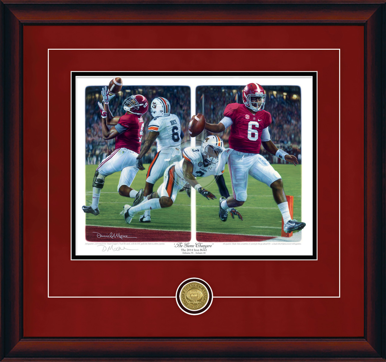 "The Game Changers" - Collegiate Classic print.  Mahogany frame • Crimson Suede/Black matting with optional v-groove.