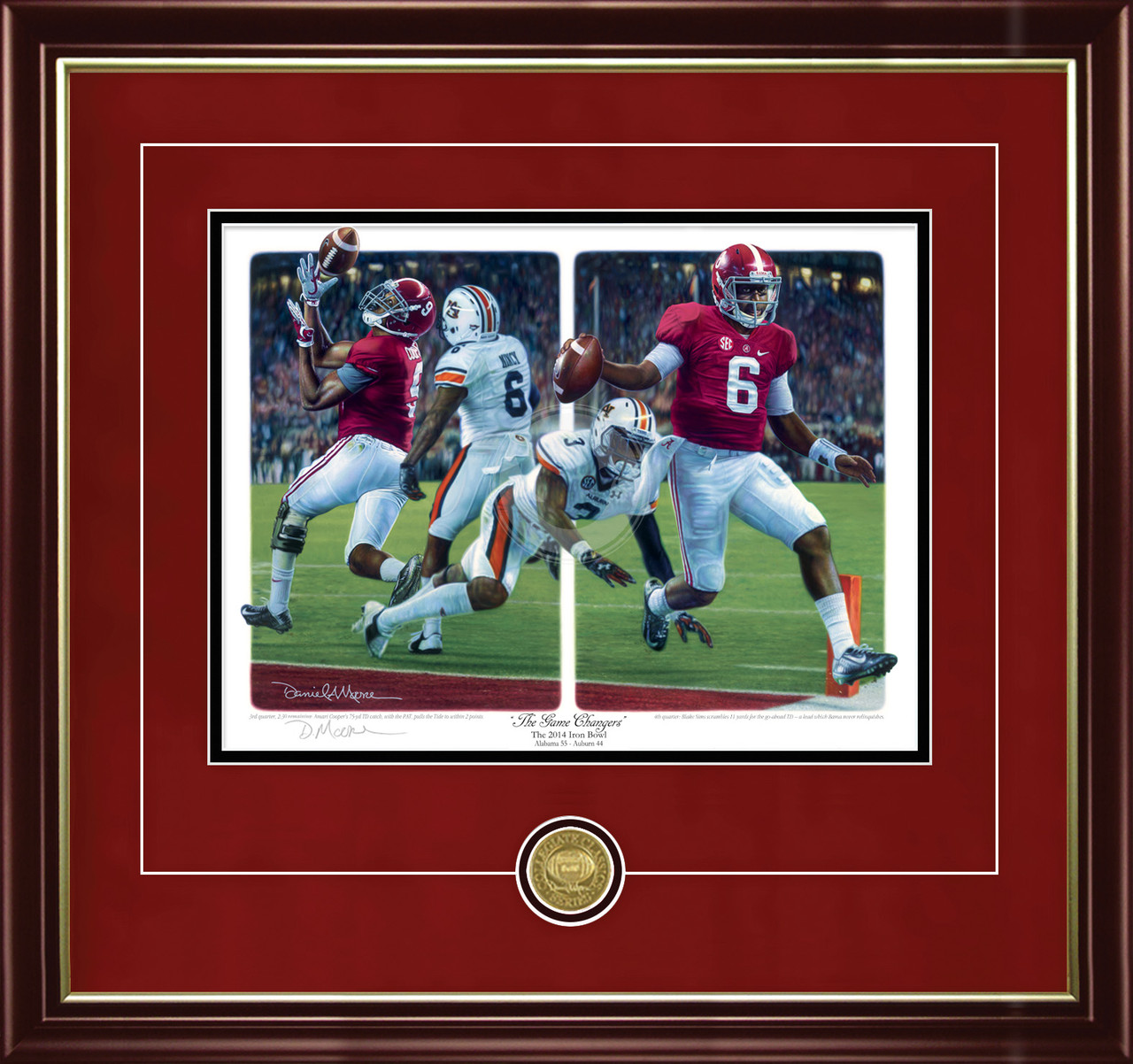 "The Game Changers" - Collegiate Classic print.  Mahogany/Gold Lip frame • Crimson Suede/Black matting with optional v-groove.