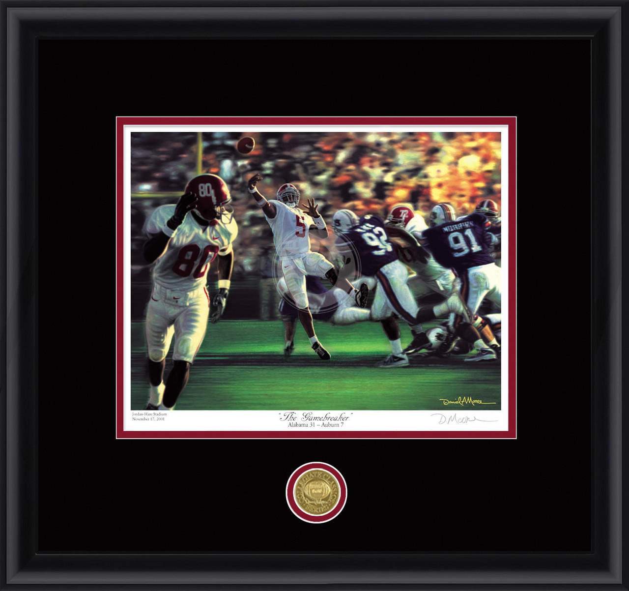 "The Gamebreaker" - Collegiate Classic print.  Black frame • Black/Crimson matting. "The Gamebreaker" - Collegiate Classic print.  Black frame • Black/Crimson matting.