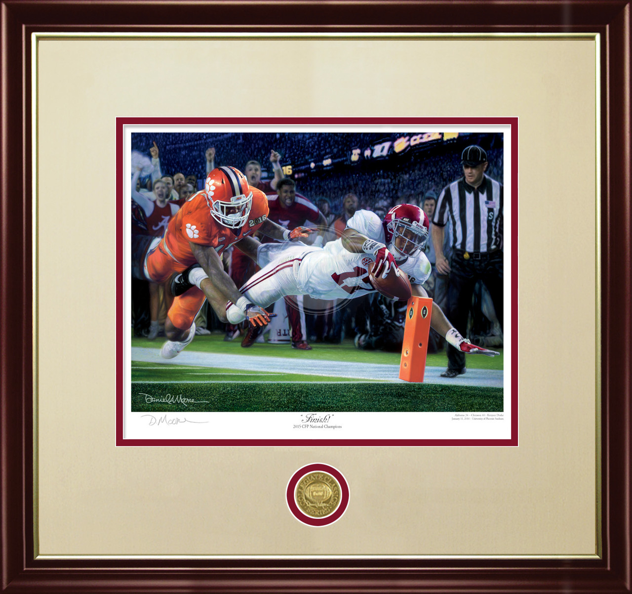 "Finish!" - Collegiate Classic print.  Mahogany/Gold Lip frame • Oyster/Crimson matting. "Finish!" - Collegiate Classic print.  Mahogany/Gold Lip frame • Oyster/Crimson matting.