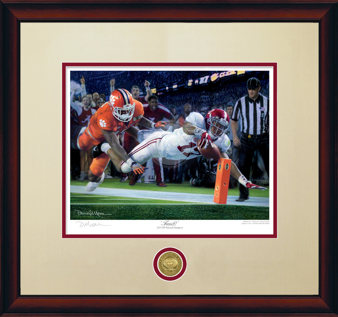 "Finish!" - Collegiate Classic print.  Mahogany frame • Oyster/Crimson matting. "Finish!" - Collegiate Classic print.  Mahogany frame • Oyster/Crimson matting.