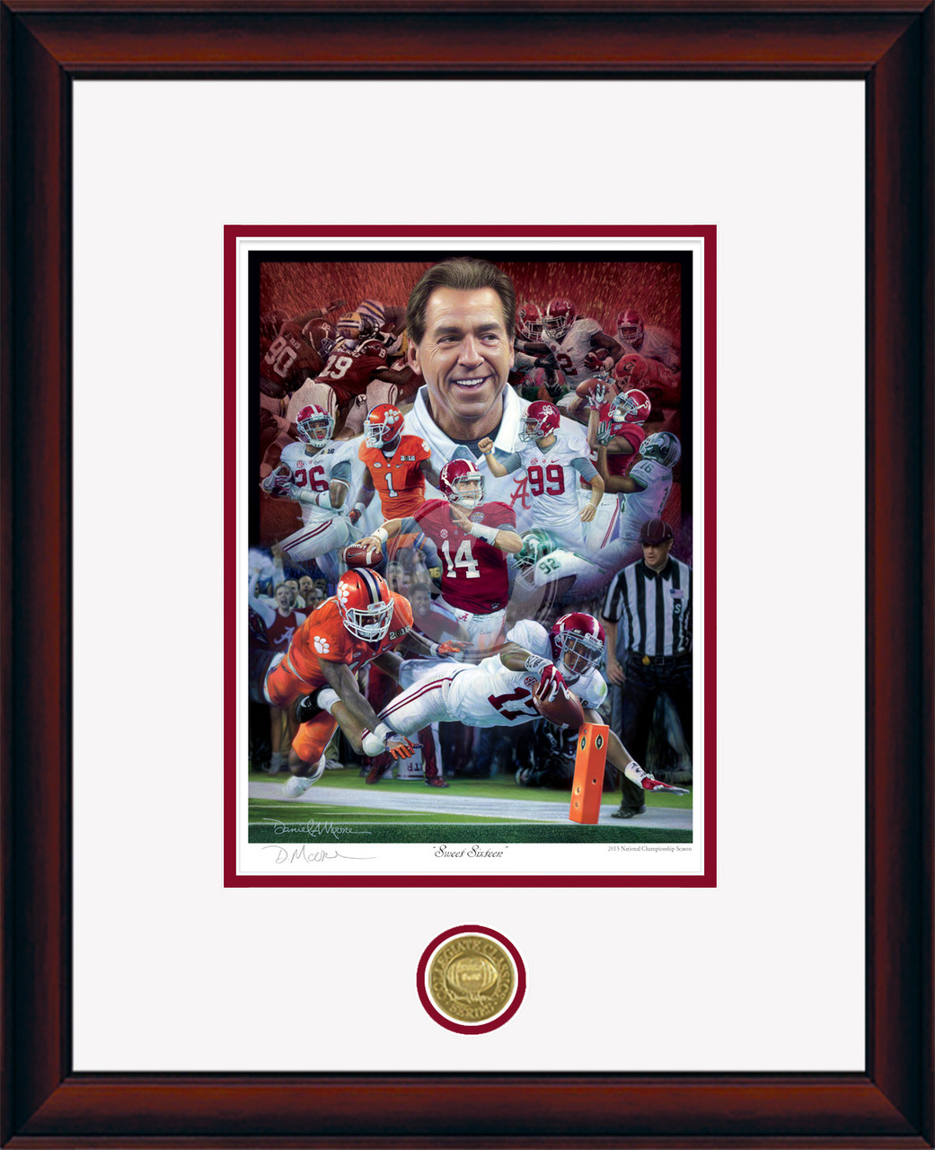 "Sweet Sixteen" - Collegiate Classic print.  Mahogany frame • White/Crimson matting.