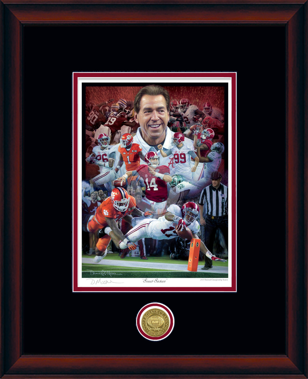 "Sweet Sixteen" - Collegiate Classic print.  Mahogany frame • Black/Crimson matting.