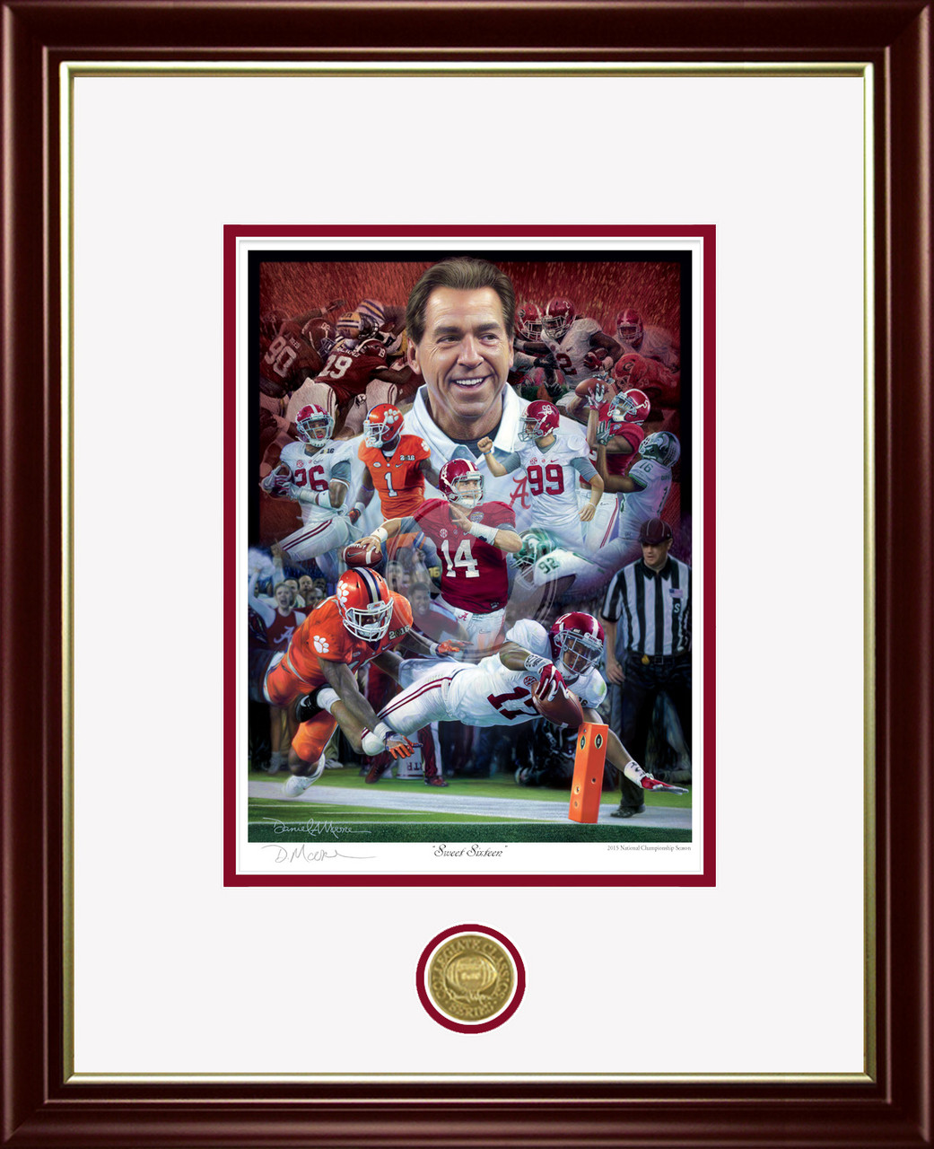 "Sweet Sixteen" - Collegiate Classic print.  Mahogany/Gold Lip frame • White/Crimson matting.