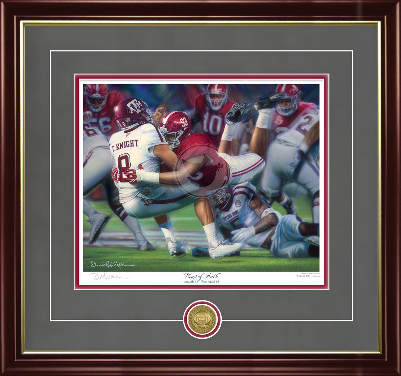 "Leap of Faith"  Collegiate Classic print.  Mahogany/Gold Lip frame • Charcoal Suede/Black matting with optional v-groove.