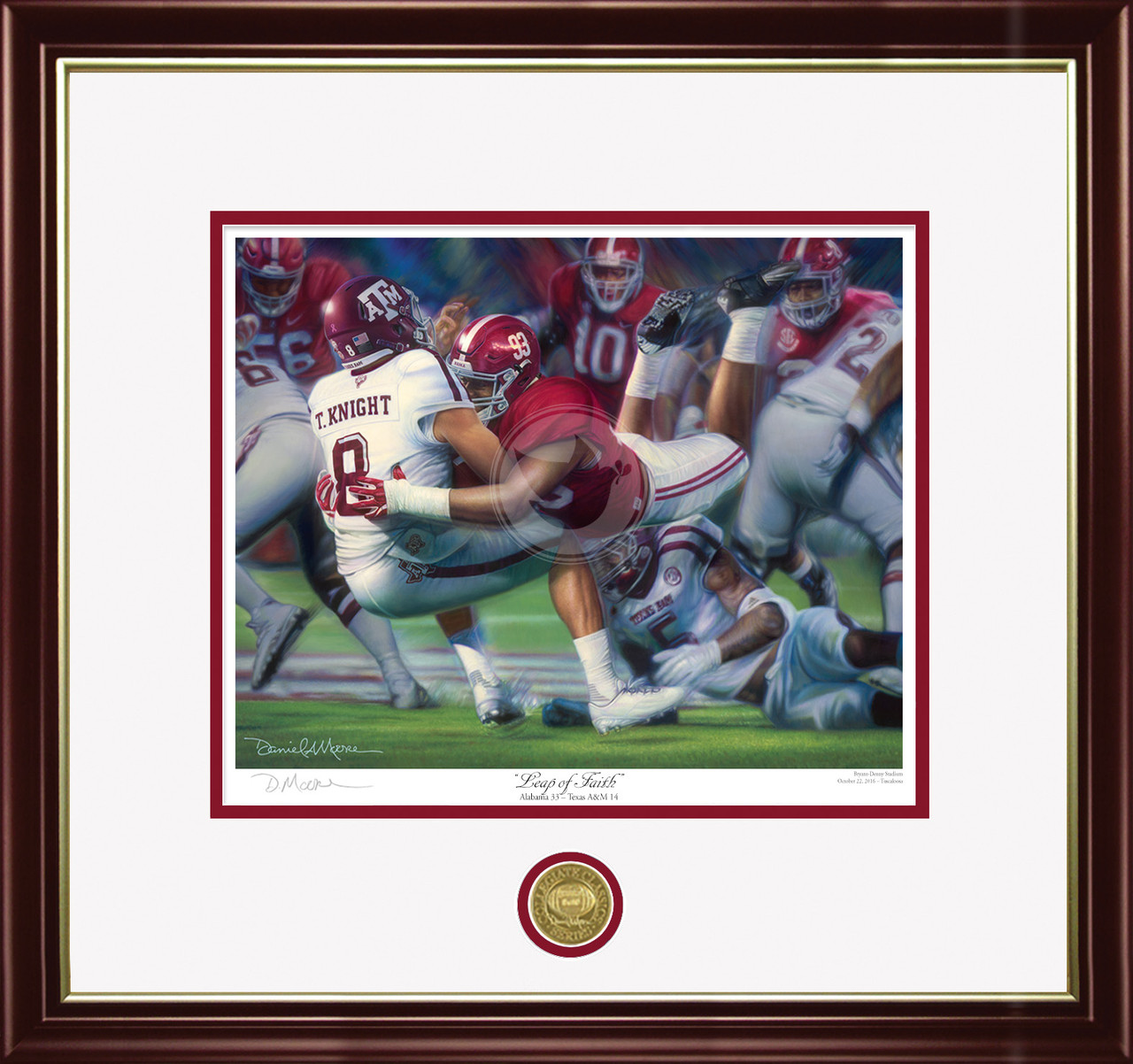 "Leap of Faith"  Collegiate Classic print.  Mahogany/Gold Lip frame • White/Crimson matting.