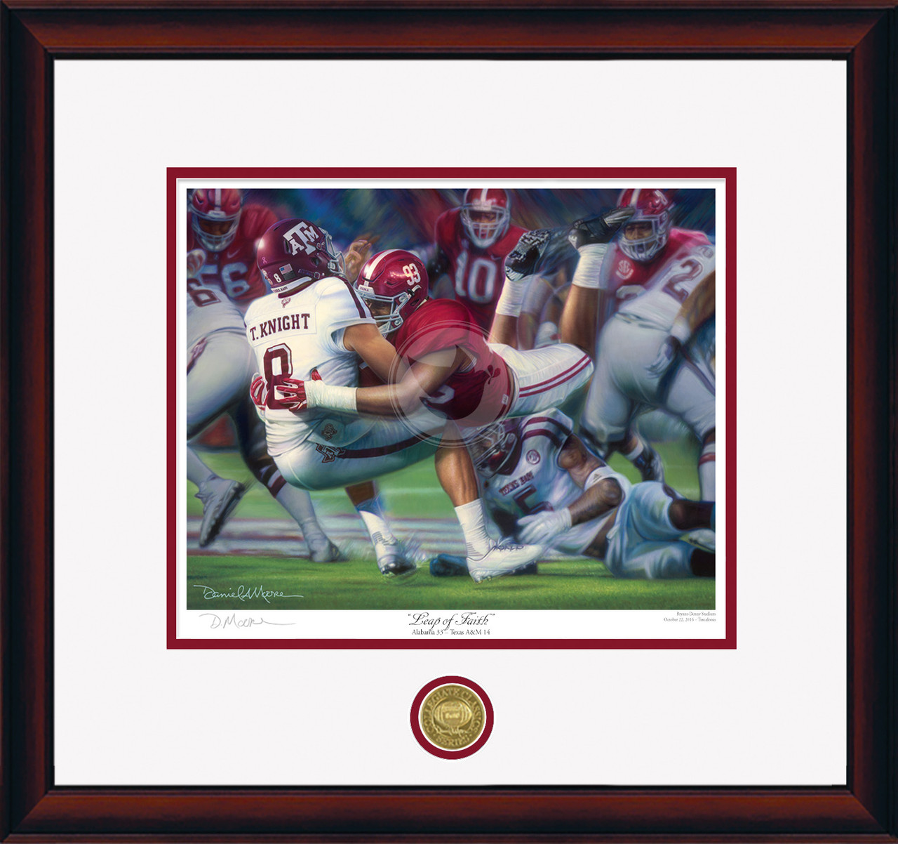 "Leap of Faith"  Collegiate Classic print.  Mahogany frame • White/Crimson matting.