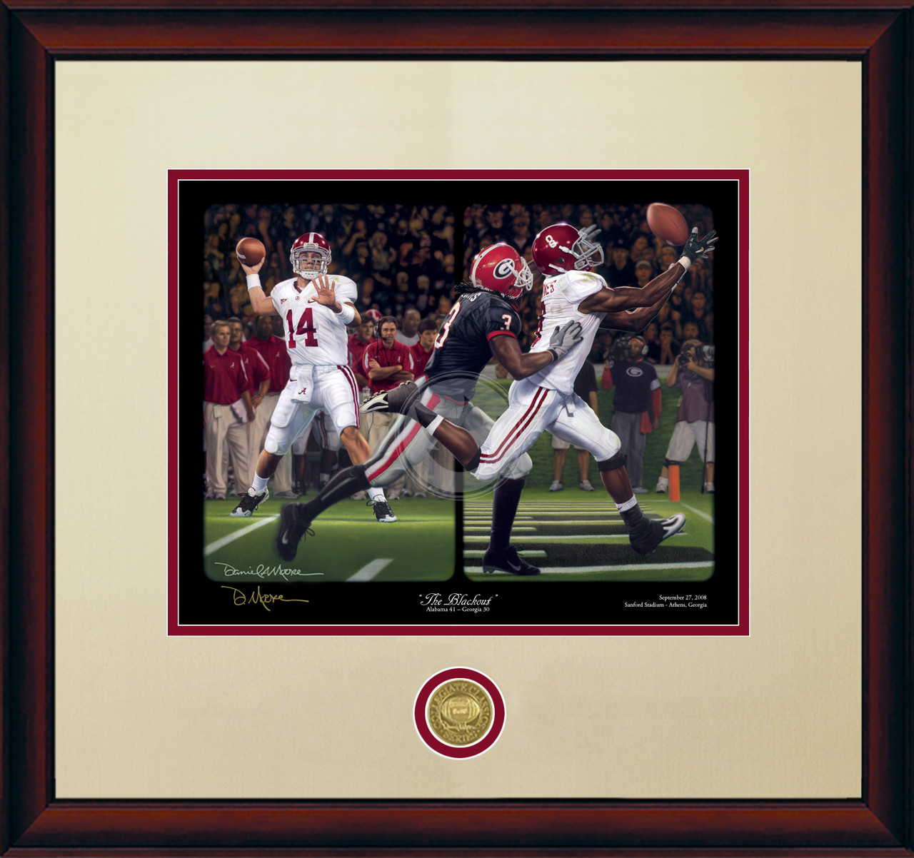 "The Blackout" - Collegiate Classic print.  Mahogany frame • Oyster/Crimson matting.